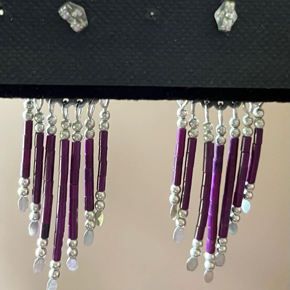 Sterling and sugalite gemstone Southwest pierced drop earrings. Beautiful! ❣️ - Picture 3 of 4